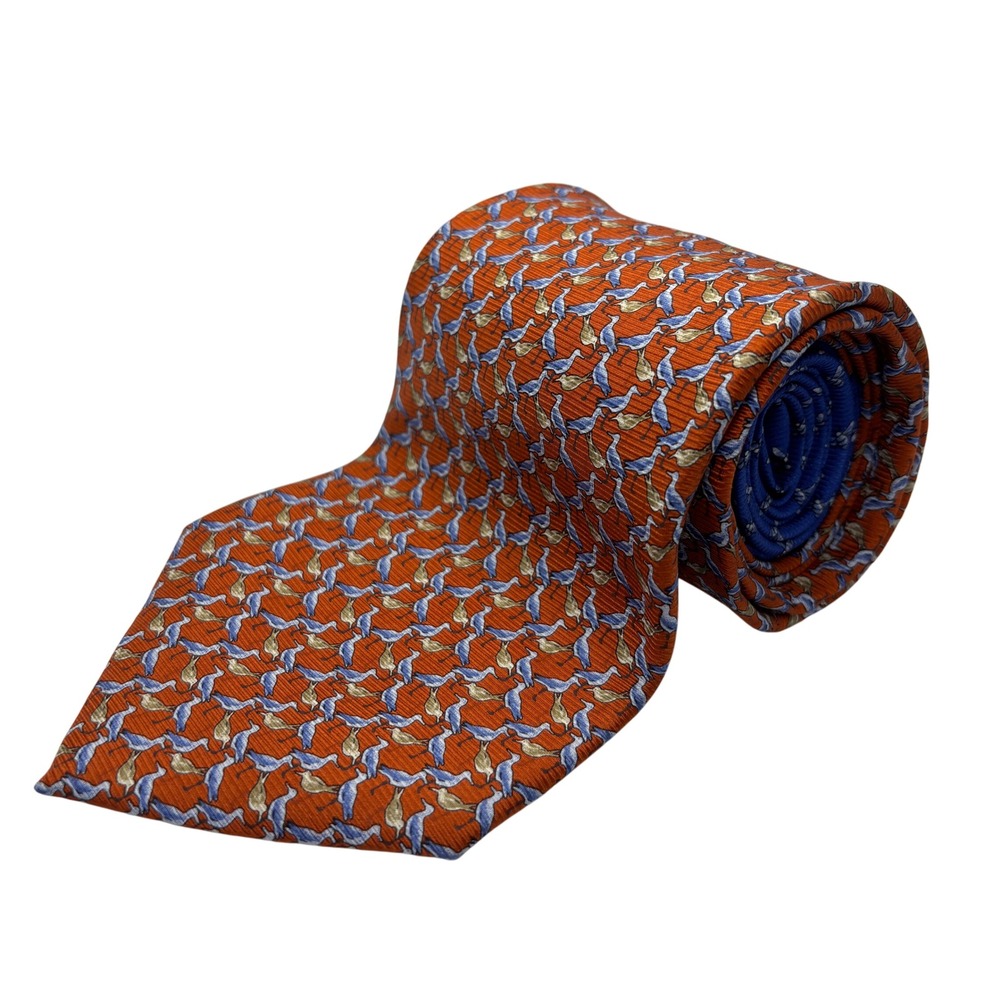 Tommy Hilfiger‎ Silk Necktie Orange Bird Bee Print Business Career Tie Preppy